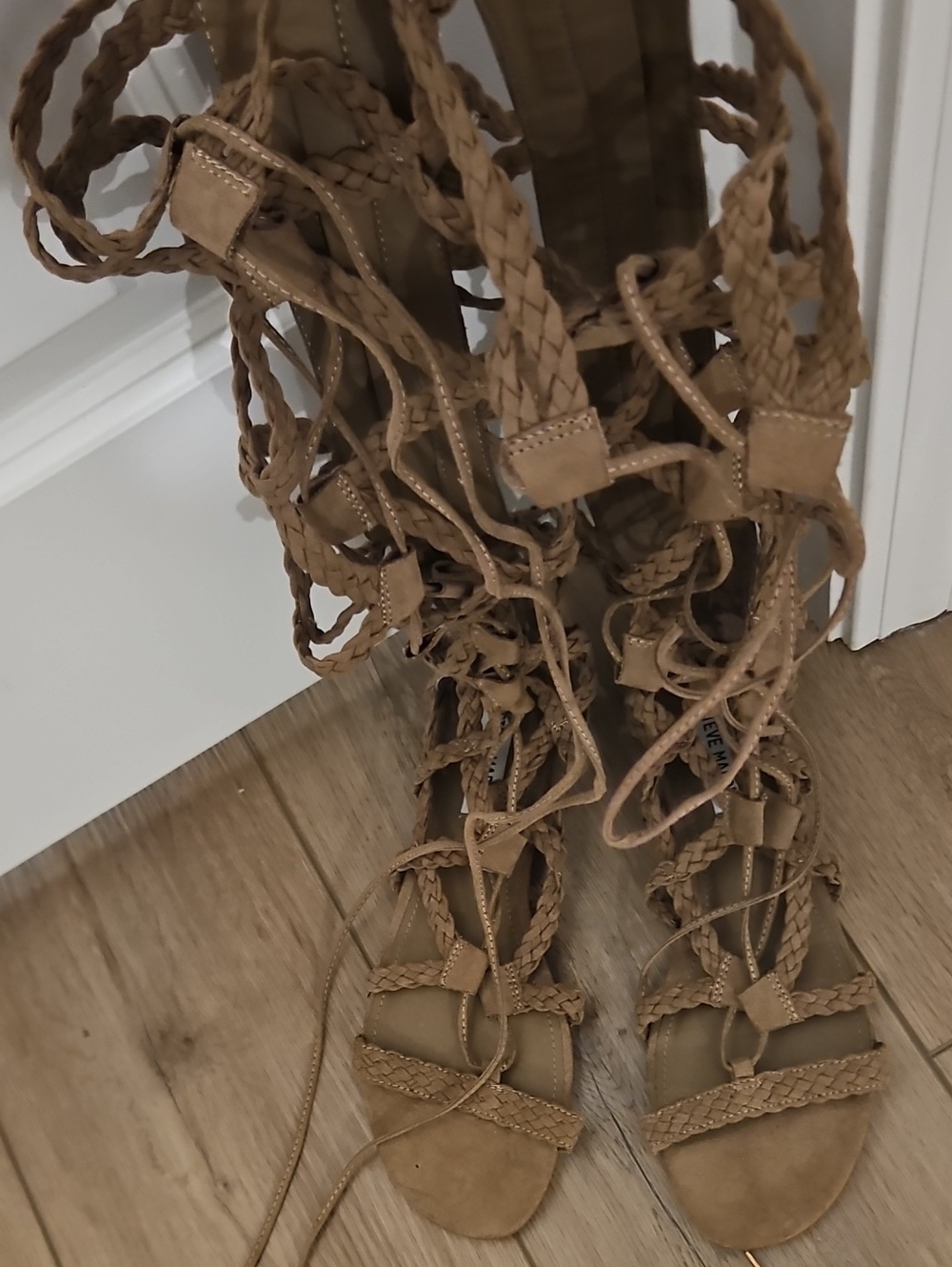 Steve Madden Braided Lace-Up Gladiator Sandals - Tan